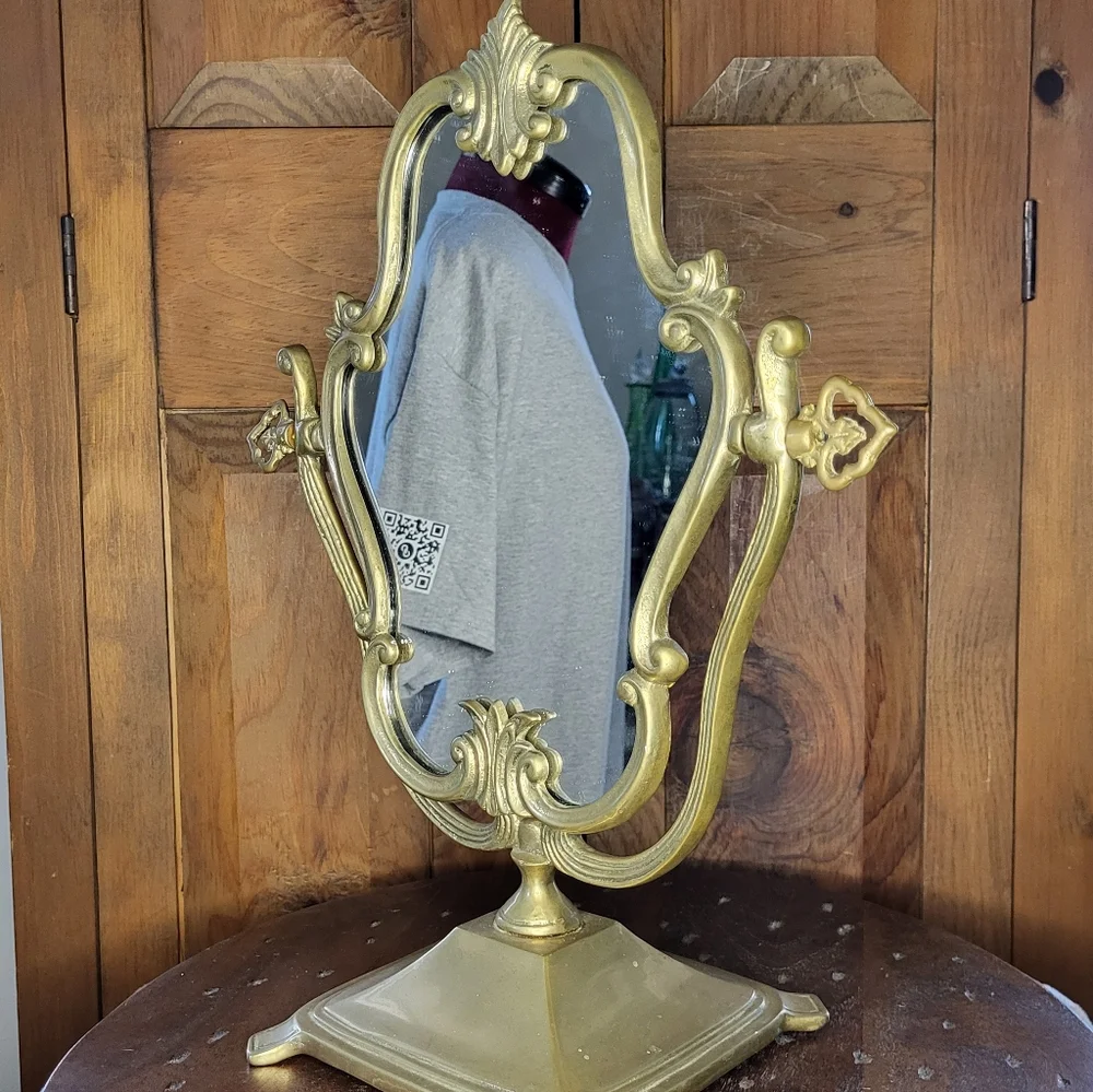 Vintage Brass Ornate Vanity Mirror - Picture 5 of 15